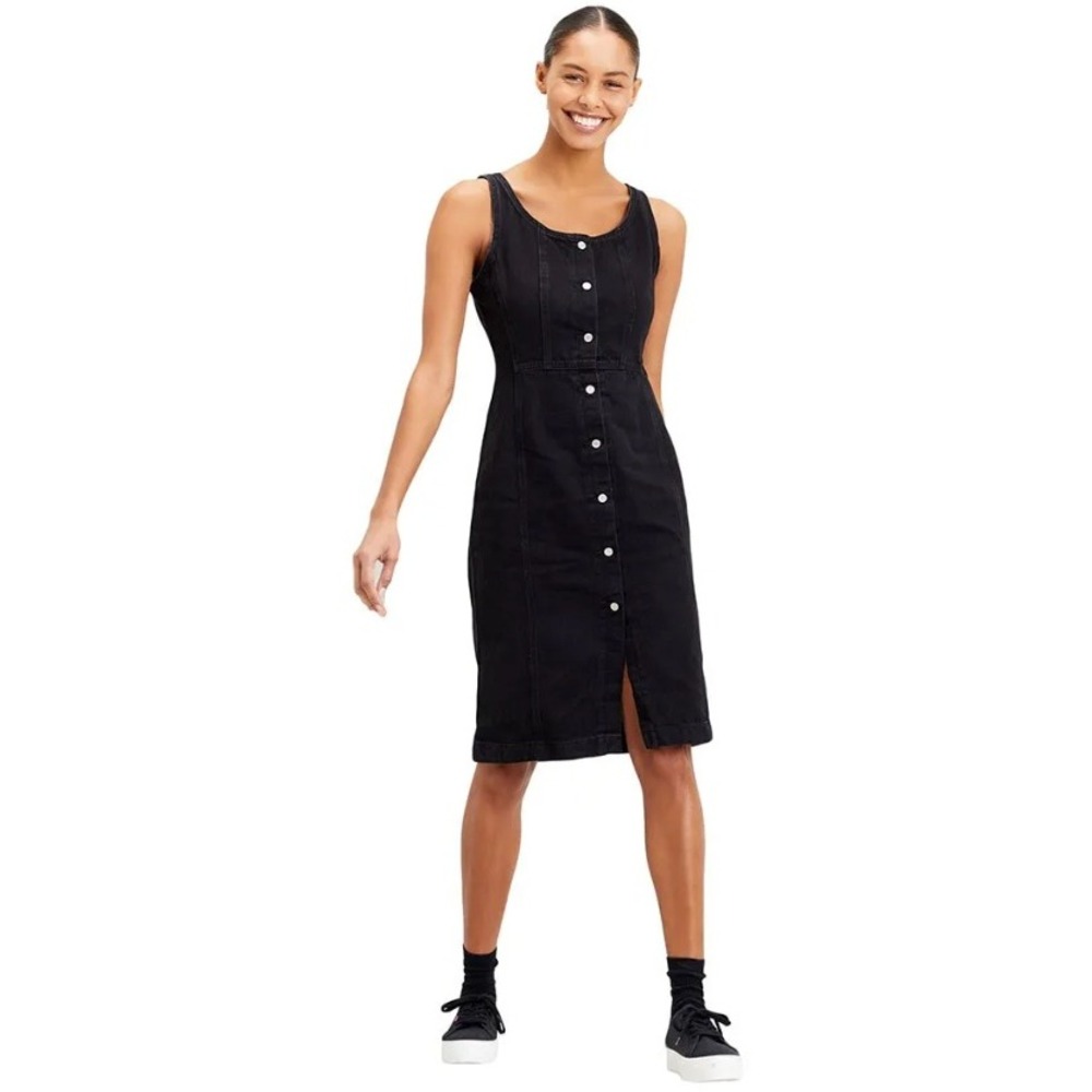 Levi's‎ Black Denim Button Front Sleeveless Midi Dress Size Medium